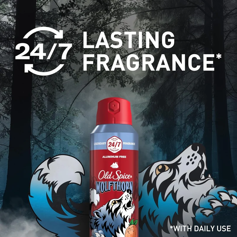Old Spice Aluminum Free Body Spray for Men, 24/7 Odor Protection, Cologne Quality - Wolfthorn w/ Sweet Citrus Scent (Pack of 3)