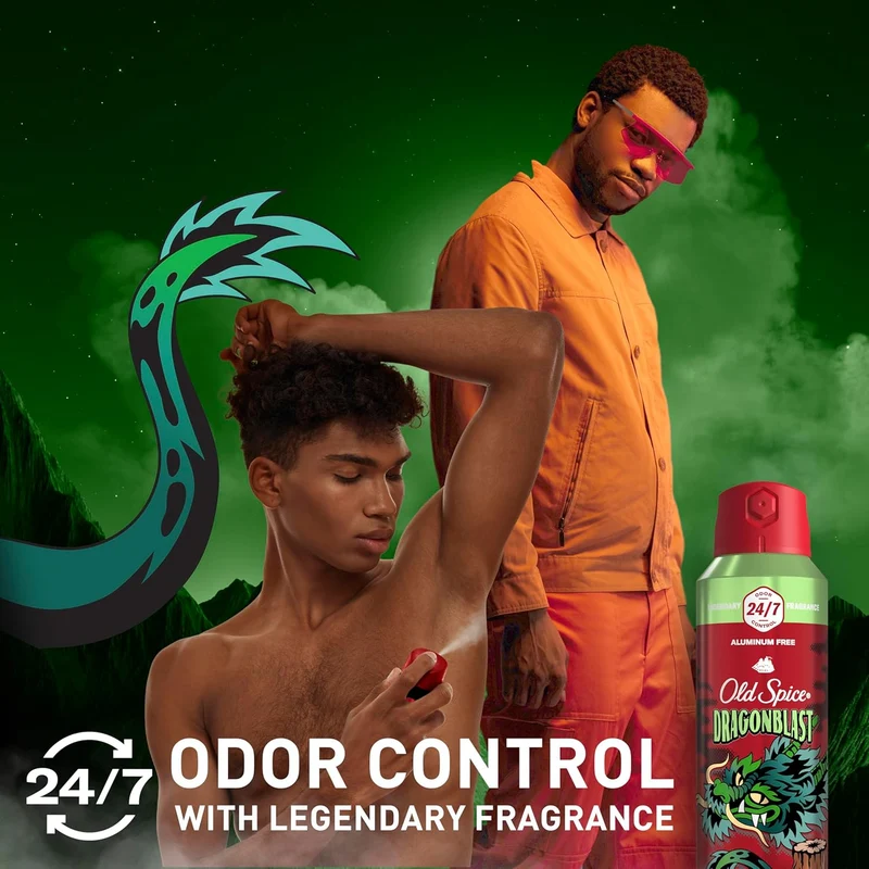 Old Spice Aluminum Free Body Spray for Men, 24/7 Odor Protection, Cologne Quality Scent - Dragonblast w/ Warm Woodsy Scent (Pack of 3)