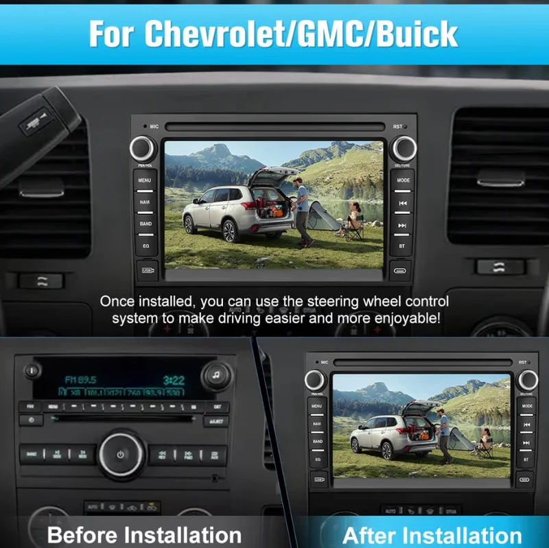 Car Stereo Android GPS Navigation Head Unit w/ CarPlay Android Auto Multimedia -Backup Camera for Chevrolet Silverado GMC Sierra Yukon 2007-2013