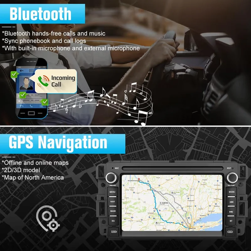 Car Stereo Android GPS Navigation Head Unit w/ CarPlay Android Auto Multimedia -Backup Camera for Chevrolet Silverado GMC Sierra Yukon 2007-2013