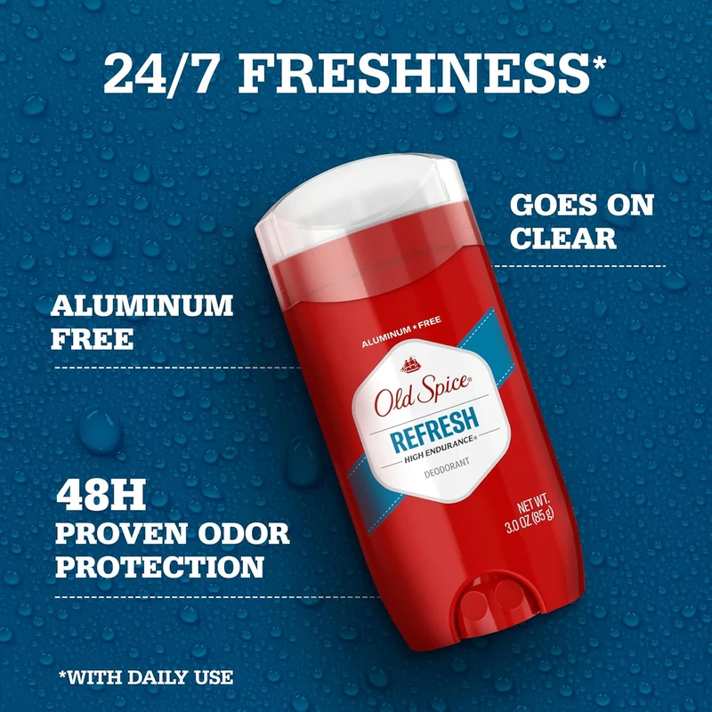 Old Spice Aluminum Free Deodorant For Men, High Endurance, 24/7 Sweat Defense & Odor Protection - Refresh Scent (Pack of 3)