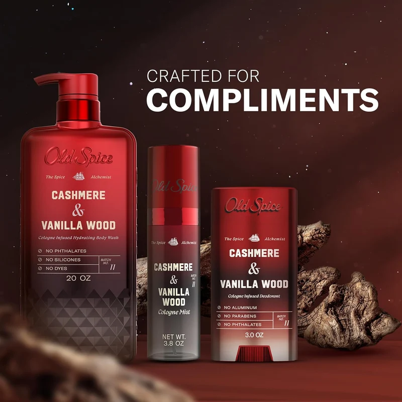 Old Spice Aluminum Free Deodorant for Men, The Spice Alchemist Collection, 24/7 Cologne Infused Scent - Cashmere + Vanilla Wood Scent