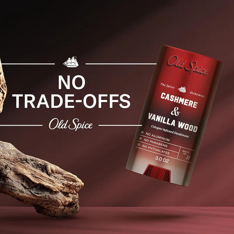 Old Spice Aluminum Free Deodorant for Men, The Spice Alchemist Collection, 24/7 Cologne Infused Scent - Cashmere + Vanilla Wood Scent