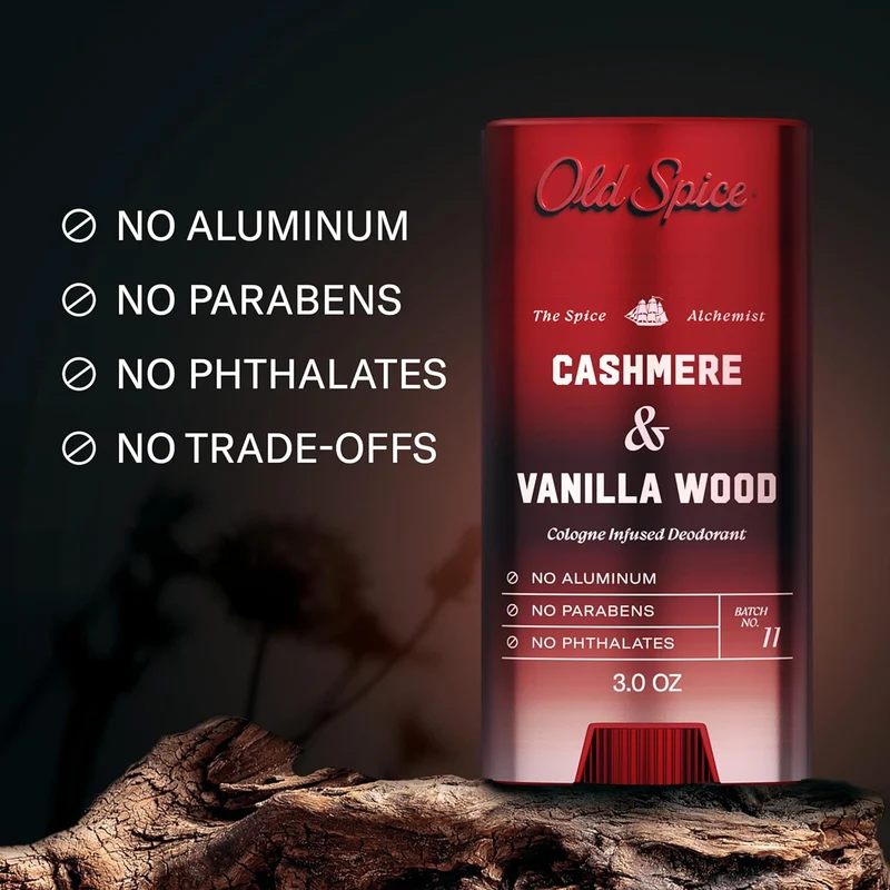 Old Spice Aluminum Free Deodorant for Men, The Spice Alchemist Collection, 24/7 Cologne Infused Scent - Cashmere + Vanilla Wood Scent