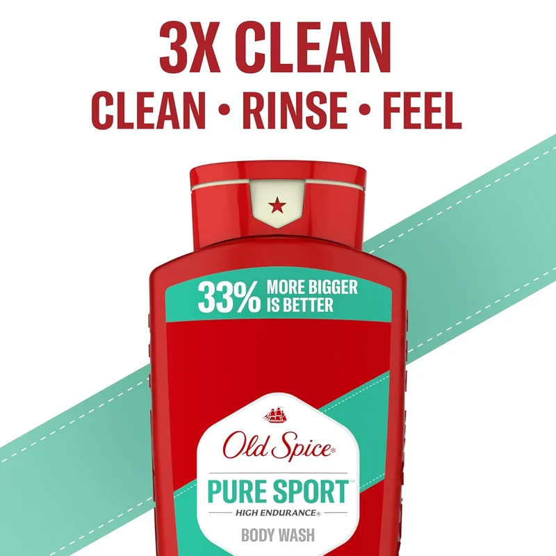 Old Spice Refreshing Body Wash for Men, High Endurance, 3X Defense, 24/7 Shower Fresh - Pure Sport Scent (Pack of 2)