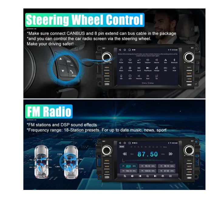 Car Stereo Replacement Support Carplay Android Auto Built in Bluetooth WiFi - for Jeep Wrangler JK 2007-2018 Dodge RAM 1500 2500 3500 2009-2012