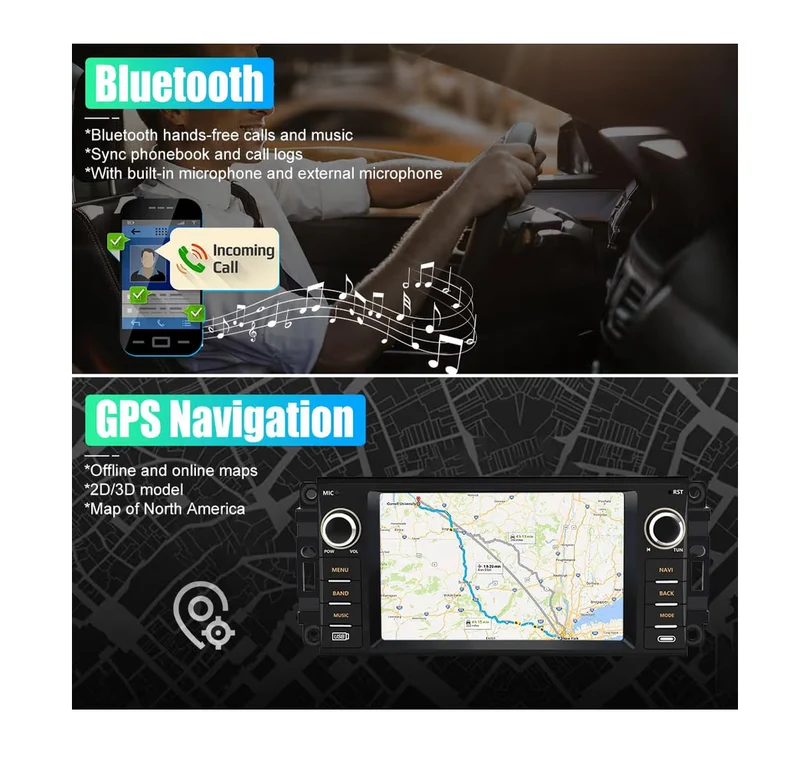7" Touch Screen WiFi GPS FM Radio + Backup Camera Android Auto / Wireless Carplay Car Stereo for Jeep Wrangler Radio 2007-2018 Chrysler Dodge Ram 1500