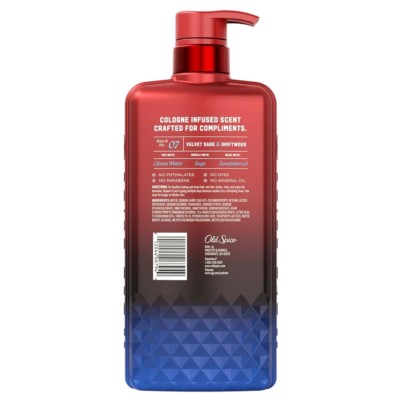 Old Spice Men's Shampoo, The Spice Alchemist Collection, 24/7 Cologne-Infused Velvet Sage & Driftwood Scent, Free of Parabens & Phthalates