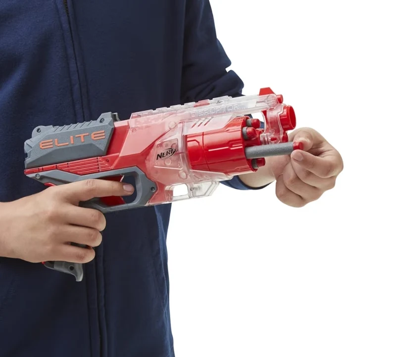 NERF Elite Disrupter Blaster - 6-Dart Rotating Drum - Slam Fire (Translucent Red)