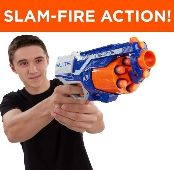 NERF Disruptor Elite Blaster - 6-Dart Rotating Drum, Slam Fire, Includes 6 Official Nerf Elite Darts