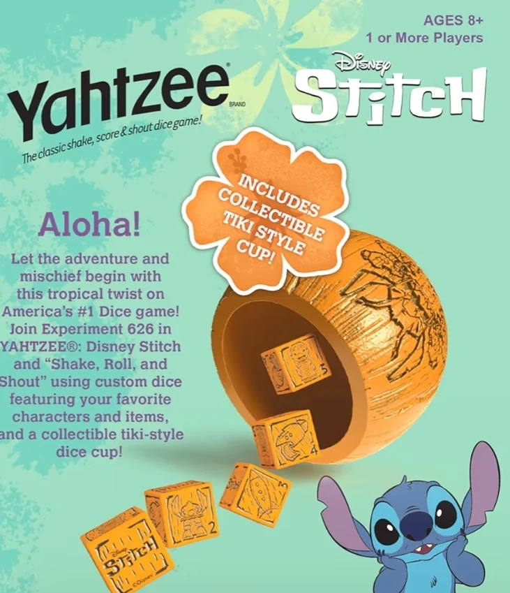 YAHTZEE: Collectible Tiki Style Dice Cup, Classic Dice Game Based on Disney’s Lilo & Stitch