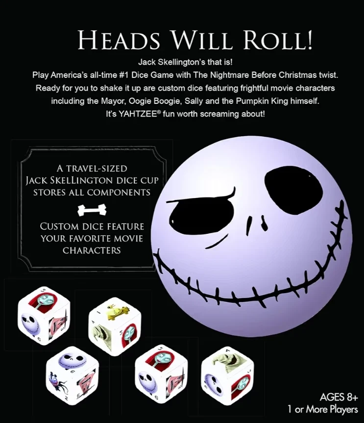 Disney Yahtzee The Nightmare Before Christmas Dice Game - Collectible Jack Skellington - Family Dice Game & Travel Games