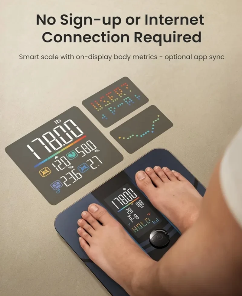 Smart Scale for Body Weight for BMI, Body Fat, Muscle Mass and Smart Body Rechargeable Tape Measure with LED Display