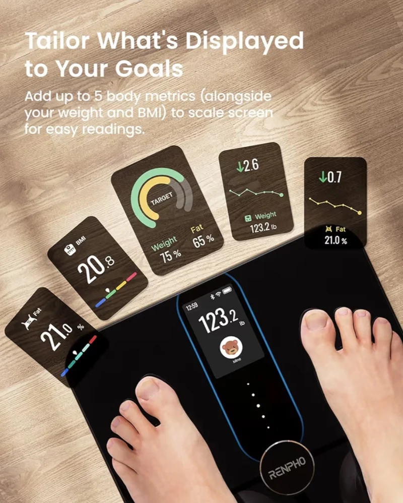 Smart Scale for Body Weight Fat w/ Color Display, Wi-Fi & Bluetooth Fitness Equipment for BMI Muscle Mass Composition, Rechargeable