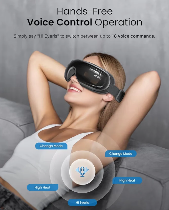 New Eyeris 3 Eye Massager with Heat and Cooling, Voice Control Eye Mask w/ DIY Massage - Black