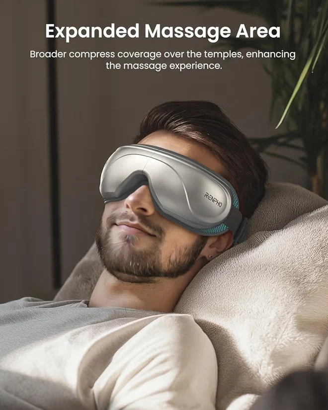 Eyeris 2 Eye Massager with Heat and Cooling,Heated Eye Mask for Reduce Strain Improve Sleep - Silver No Voice Control