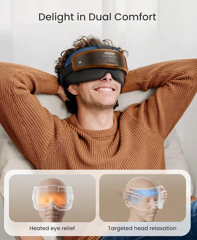 Eyeris Mask Head & Eye Massager, Headache Massager for Forehead, Heated Face Mask with Heat