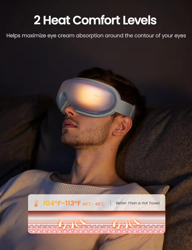 New Eye Massager w/ Heat Eyeris with Remote, Compression, Silent Mode, Bluetooth, Heated Sleep Mask for Strain Relief (Blue)