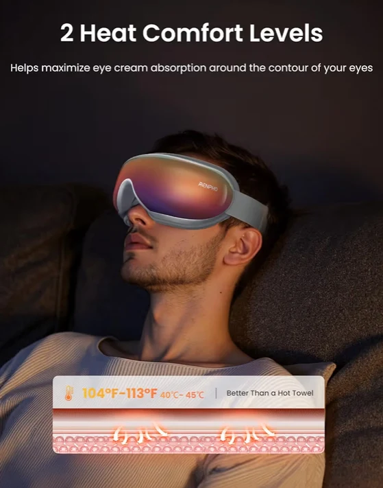 New Eyeris 1 Eye Massager w/ Remote Sleep Mask with Heat Compression, Headache Massager for Strain Migraine Relief Stye Eye