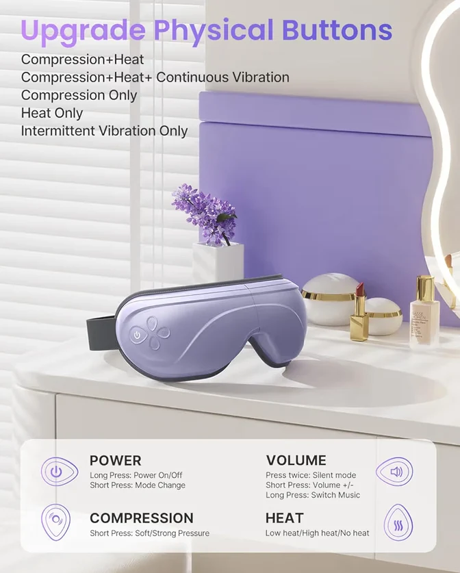 Eyeris 2 Eye Massager w/ Heat Face Massager, Heated Eye Mask for Improve Sleep - (Purple)