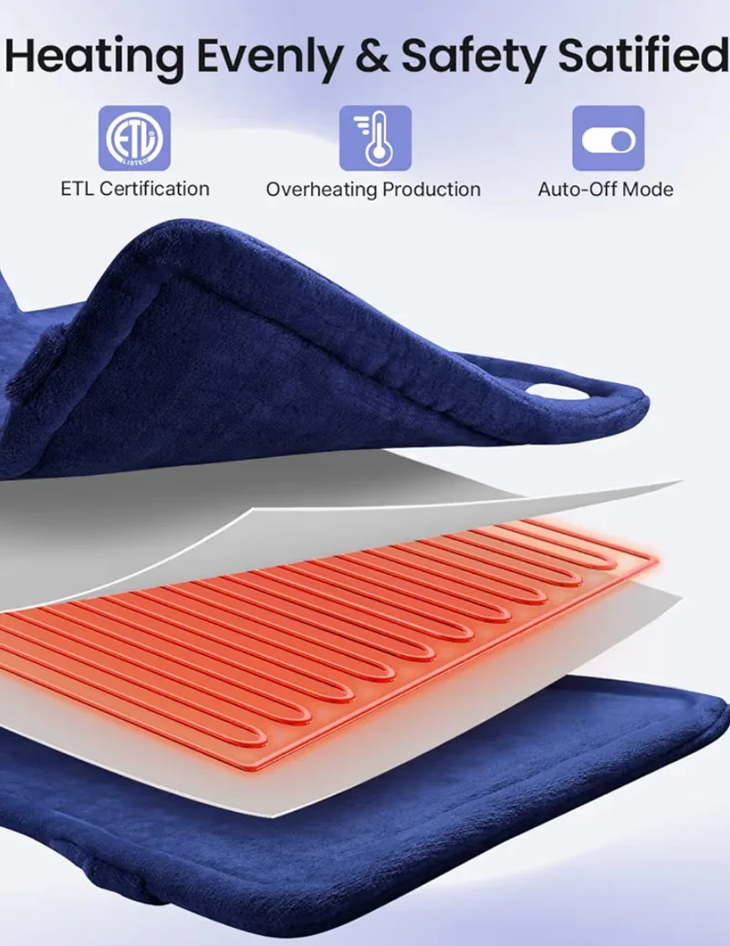 Back Heating Pad for Back Pain Relief - Neck and Shoulder Heat Pad, Auto Shut Off (Dark Blue)
