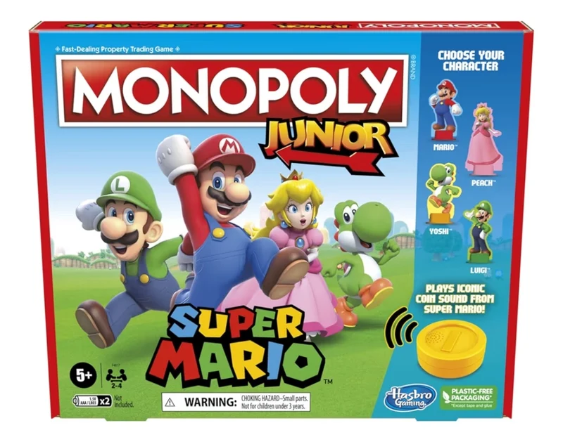 Monopoly Junior Super Mario Edition Board Game - Explore The Mushroom Kingdom as Mario, Peach, Yoshi, or Luigi