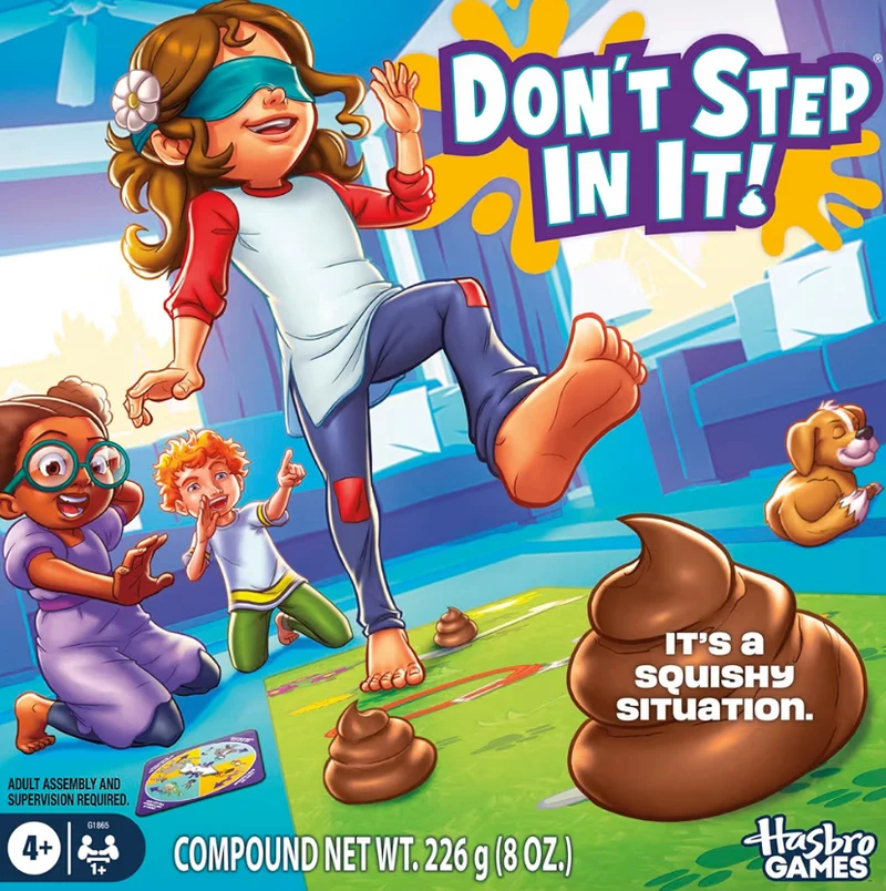Hasbro Gaming Don't Step in It! Game, Blindfolded, Poop Party Game | Spinner with 8 Fun Animal Moves - Funny Kids Board Games