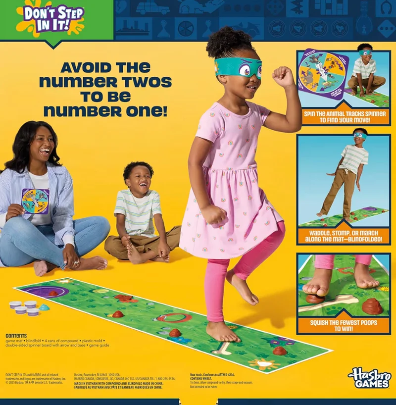 Hasbro Gaming Don't Step in It! Game, Blindfolded, Poop Party Game | Spinner with 8 Fun Animal Moves - Funny Kids Board Games