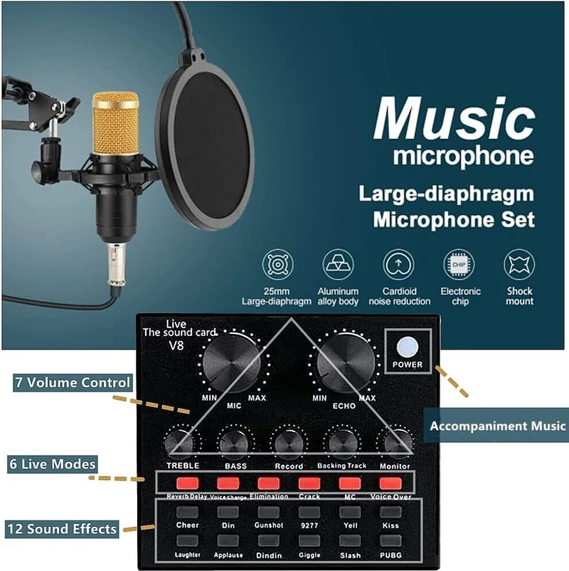 Condenser Microphone Bundle, ALPOWL BM-800 Mic Kit with Live Sound Card