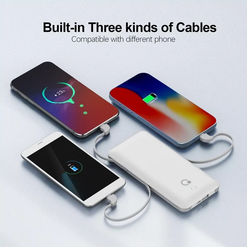 10000mAh Q Portable Charger, Ultra Slim USB C Power Bank, Built IN AC Wall Plug