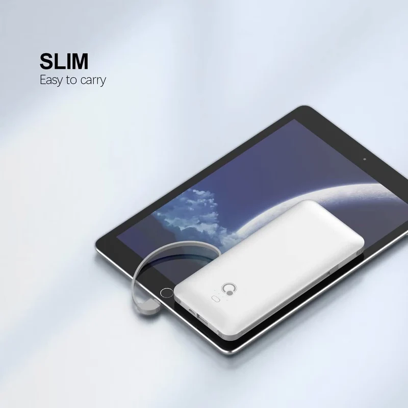 10000mAh Q Portable Charger, Ultra Slim USB C Power Bank, Built IN AC Wall Plug