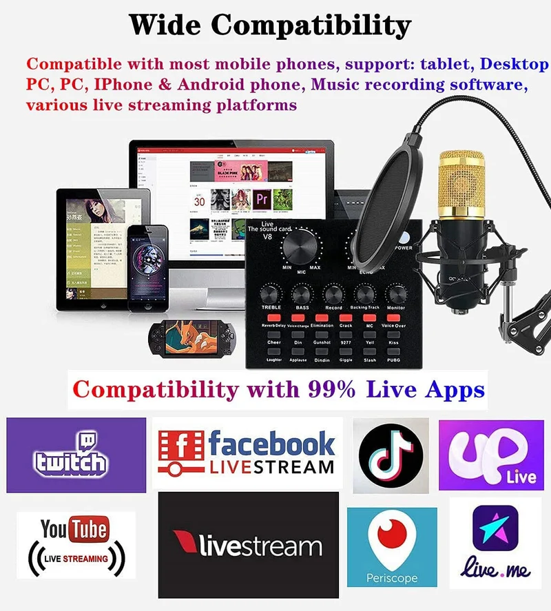ALPOWL BM-800 Condenser Microphone Bundle, Mic Kit with Live Sound Card