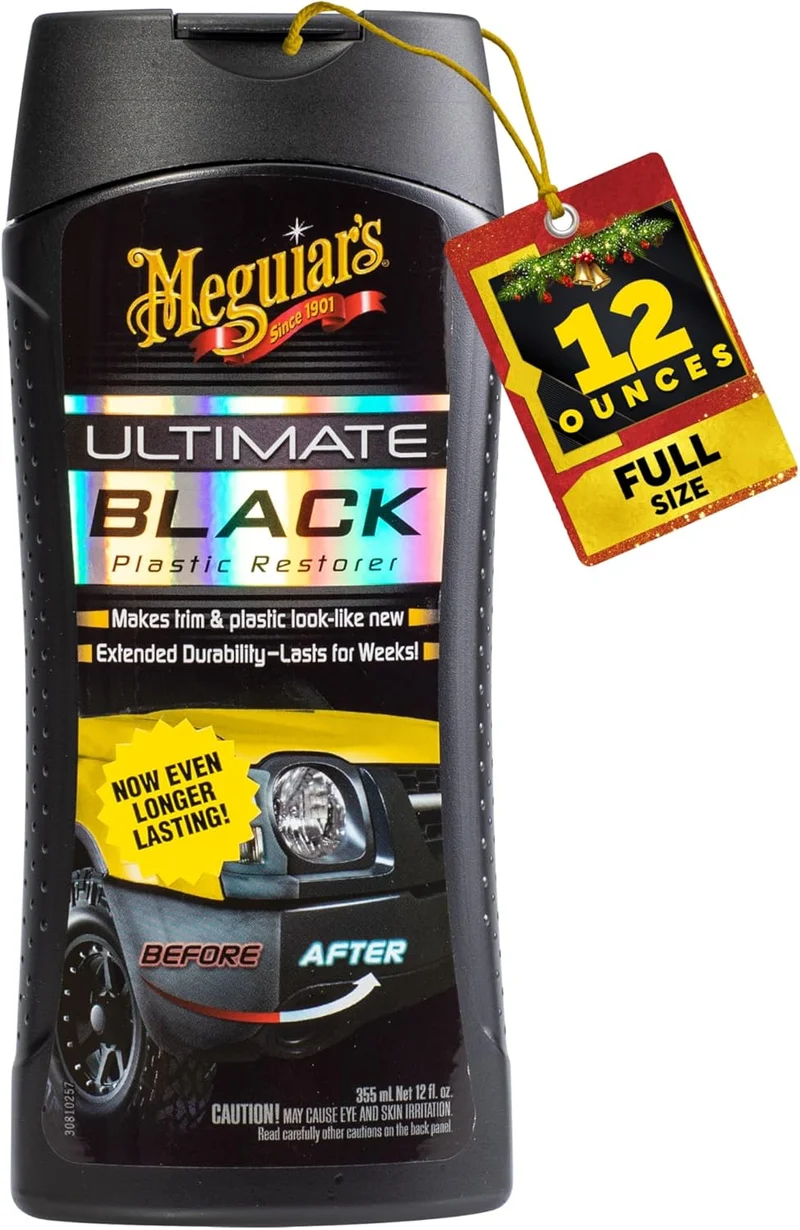 Meguiar's Ultimate Black Plastic Durable Car Restorer for Faded Black Plastic, Vinyl, and Rubber (12 Oz)
