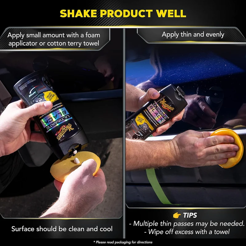 Meguiar's Ultimate Black Plastic Durable Car Restorer for Faded Black Plastic, Vinyl, and Rubber (12 Oz)