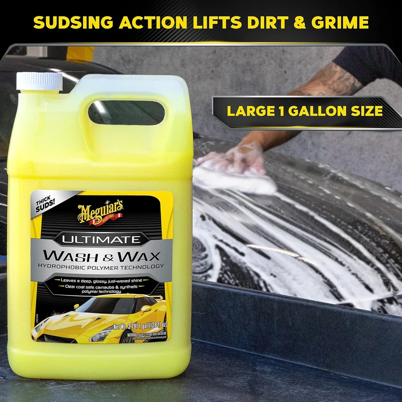 Meguiar's Ultimate Wash and Wax Shine, and Protect with an Enhanced pH Neutral Car Paint Cleaner - 1 Gallon