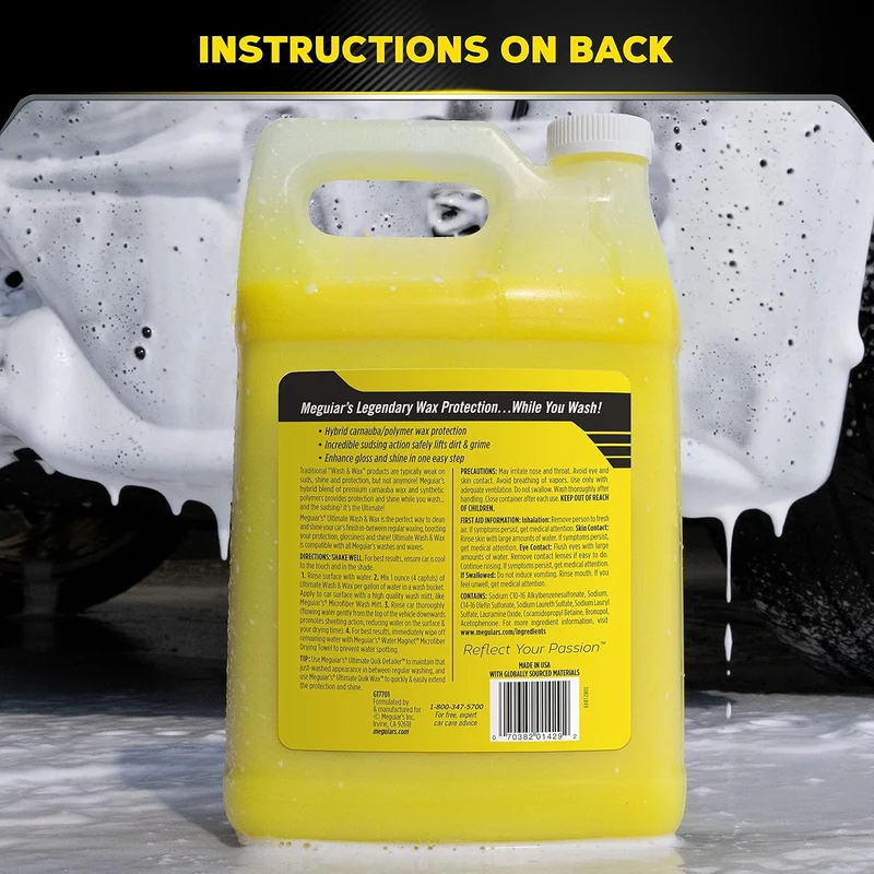 Meguiar's Ultimate Wash and Wax Shine, and Protect with an Enhanced pH Neutral Car Paint Cleaner - 1 Gallon