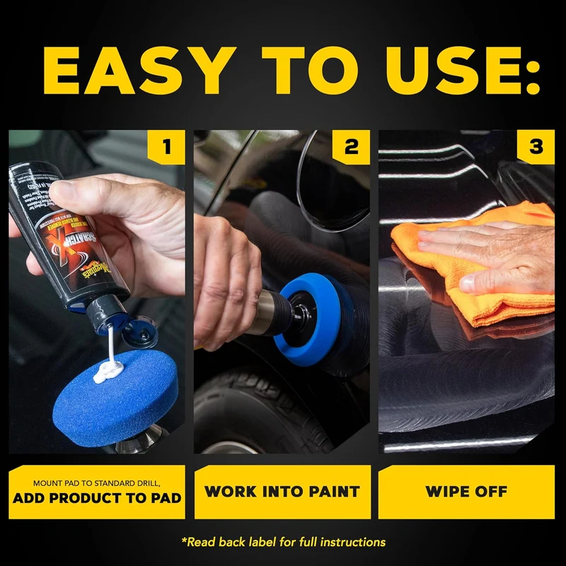 Meguiar’s Quik Scratch Eraser Kit, Car Scratch Remover for Fixing Surface Blemishes, Includes ScratchX, Drill-Mounted Pad, and Microfiber Towell