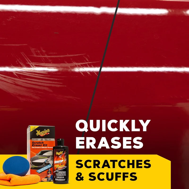 Meguiar’s Quik Scratch Eraser Kit, Car Scratch Remover for Fixing Surface Blemishes, Includes ScratchX, Drill-Mounted Pad, and Microfiber Towell
