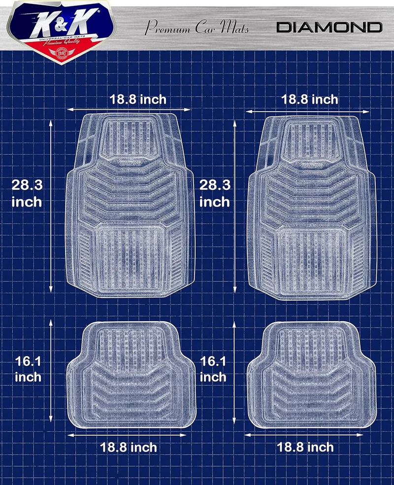 3D Car Floor Mat Thick Heavy Duty Durable Universal - Diamond Black Deep Dish for Cars SUVs Minivan Truck
