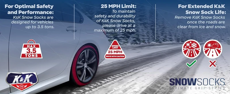 Snow Socks Tires Pro Series Ultimate Grip Snow Traction Device - Cars/ SUVs Winter Emergency Accessory (XL)