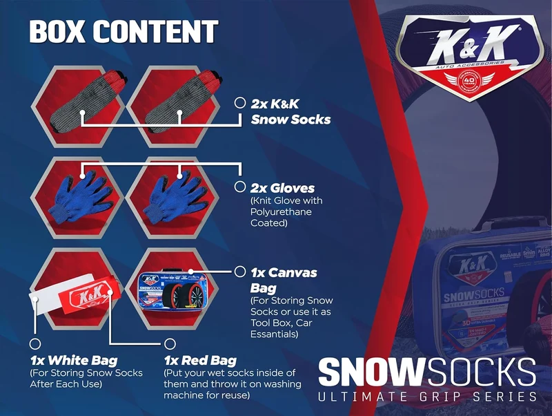 Snow Socks for Tires Pro Series Ultimate Grip Snow Traction Device - Cars/SUVs Winter Emergency (Large)