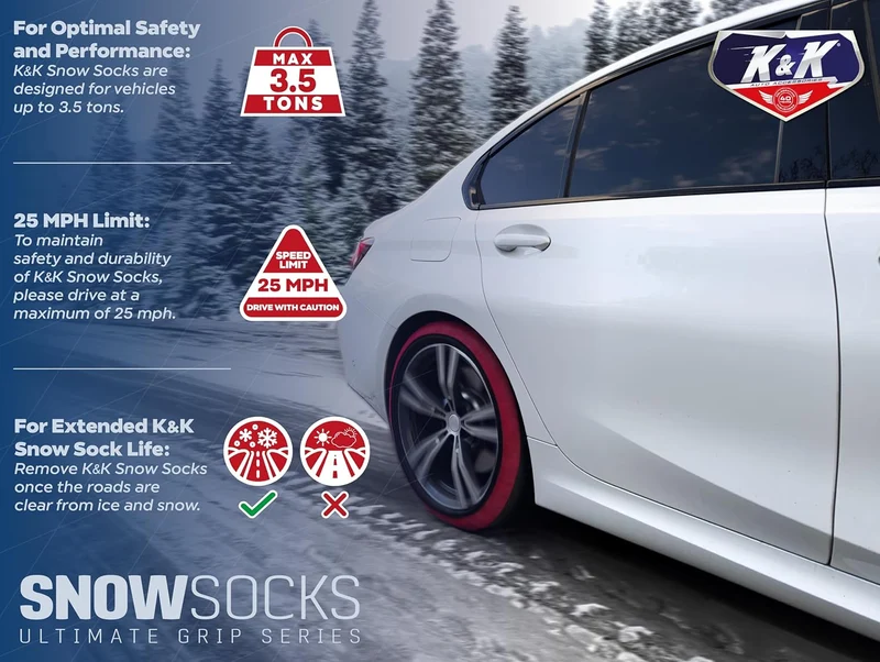 Snow Socks for Tires Pro Series Ultimate Grip Snow Traction Device - Cars/SUVs Winter Emergency (Meduim)