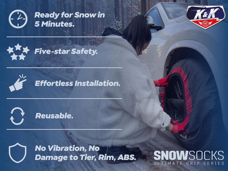 Snow Socks for Tires Pro Series Ultimate Grip Snow Traction Device - Cars/SUVs Winter Emergency (3XLarge)