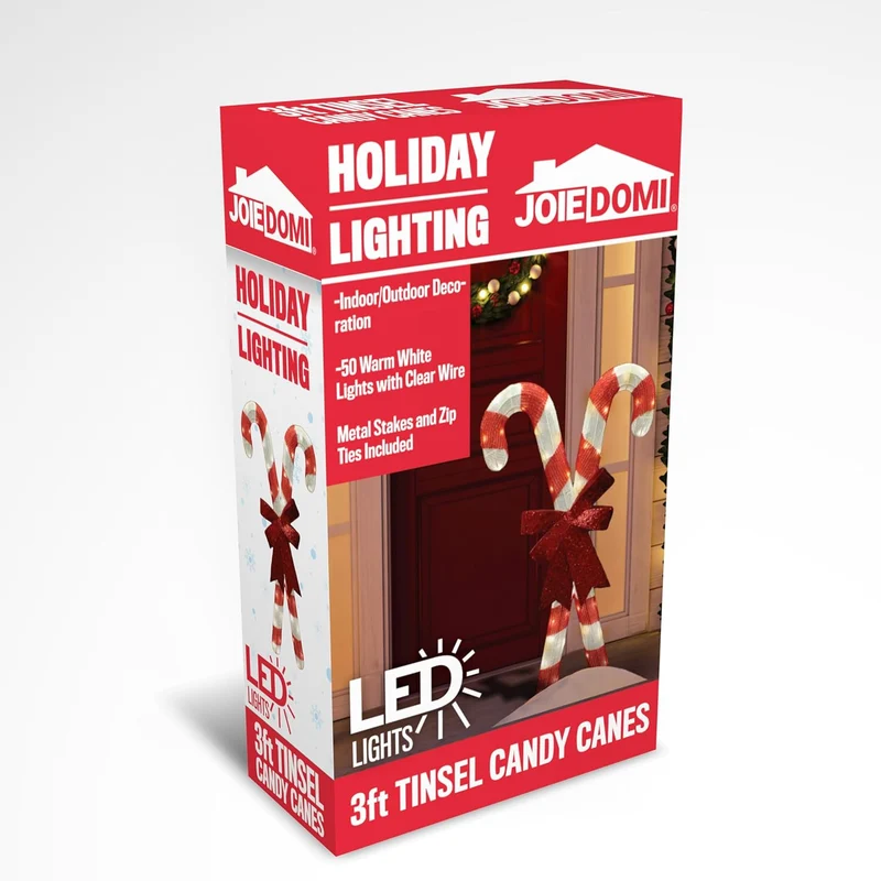 Lighted Candy Cane Christmas Decorations Outdoor, 50 Pre-Lit LED Warm White w/ Metal Stakes for Outside Porch