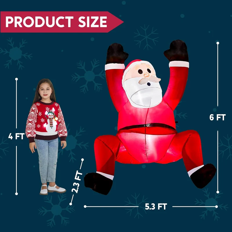 6 FT Hanging Christmas Inflatables Decoration Climbing Santa with Build-in LED