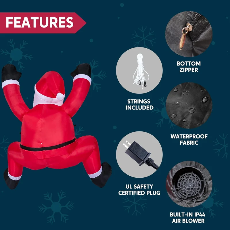 6 FT Hanging Christmas Inflatables Decoration Climbing Santa with Build-in LED