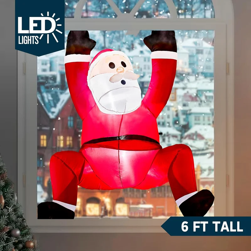 6 FT Hanging Christmas Inflatables Decoration Climbing Santa with Build-in LED