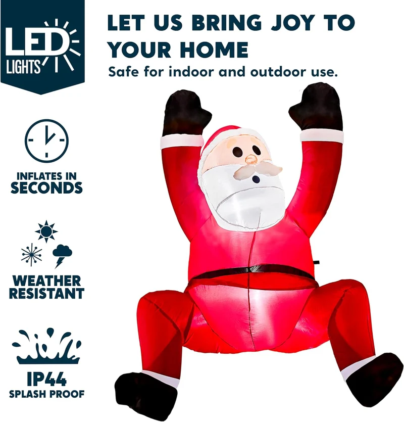6 FT Hanging Christmas Inflatables Decoration Climbing Santa with Build-in LED