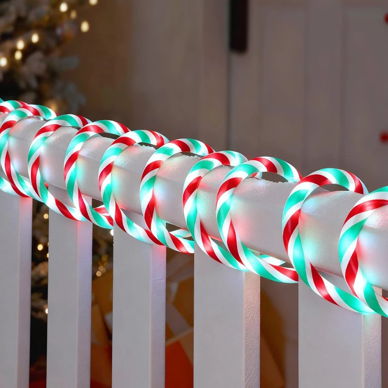 40FT LED Candy Cane Rope Lights, Waterproof 360 LED Christmas Decor Lights - (Red & Green & Cool White)