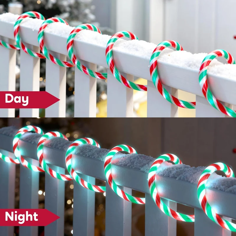 40FT LED Candy Cane Rope Lights, Waterproof 360 LED Christmas Decor Lights - (Red & Green & Cool White)